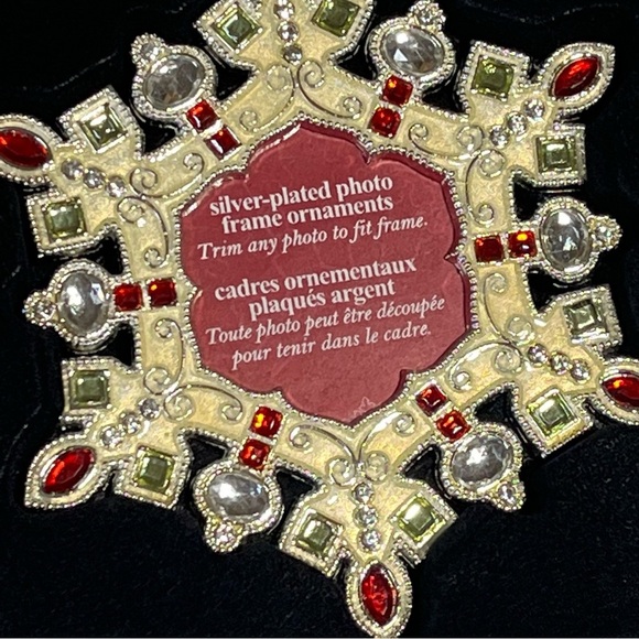 Snowflake Shaped Ornament Jeweled Silver Plated Photo Frame Holiday Christmas - Picture 4 of 7